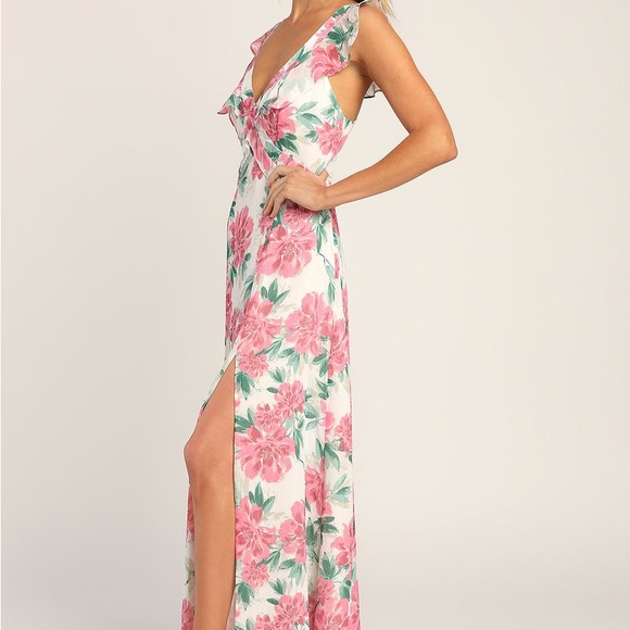 Lulus Sensational Spring White Floral Print Ruffled Maxi Dress - Picture 3 of 10